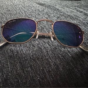 RayBan RB hexagonal flat blue mirror lens gold unisex sunglasses used